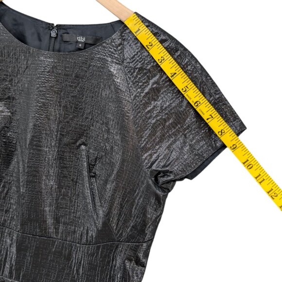 Tibi Metallic Mini Dress Black Short Sleeve Lined Textured Cocktail Size 6 - Picture 10 of 11
